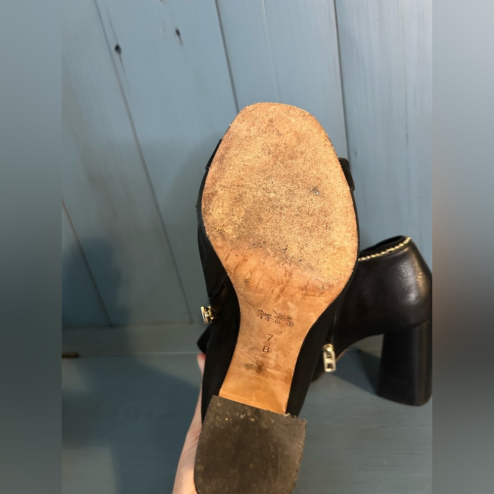 Coach Black Leather Open-Toe Ankle Boots | Size 7 - Picture 6 of 9
